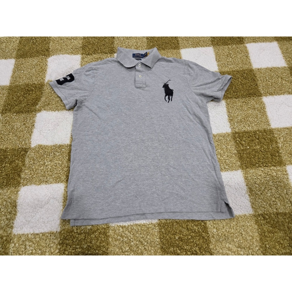 Polo Ralph Lauren Mens Big Pony Custom Slim Fit Polo Shirt Gray Large